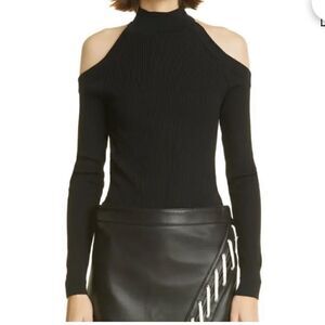 Monse Cold Shoulder Open Back Rib Sweater Black Small S